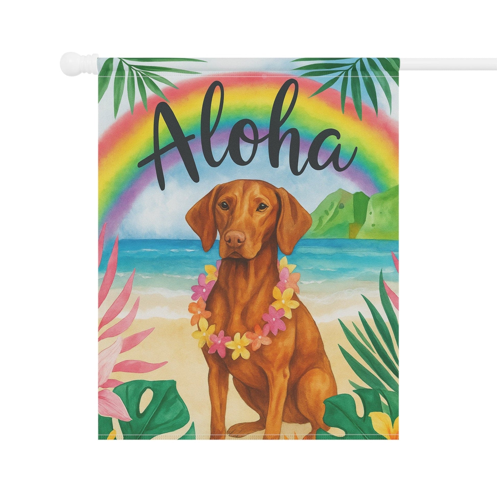 Printify Garden Flag Vizsla Dog Aloha Luau Garden Flag