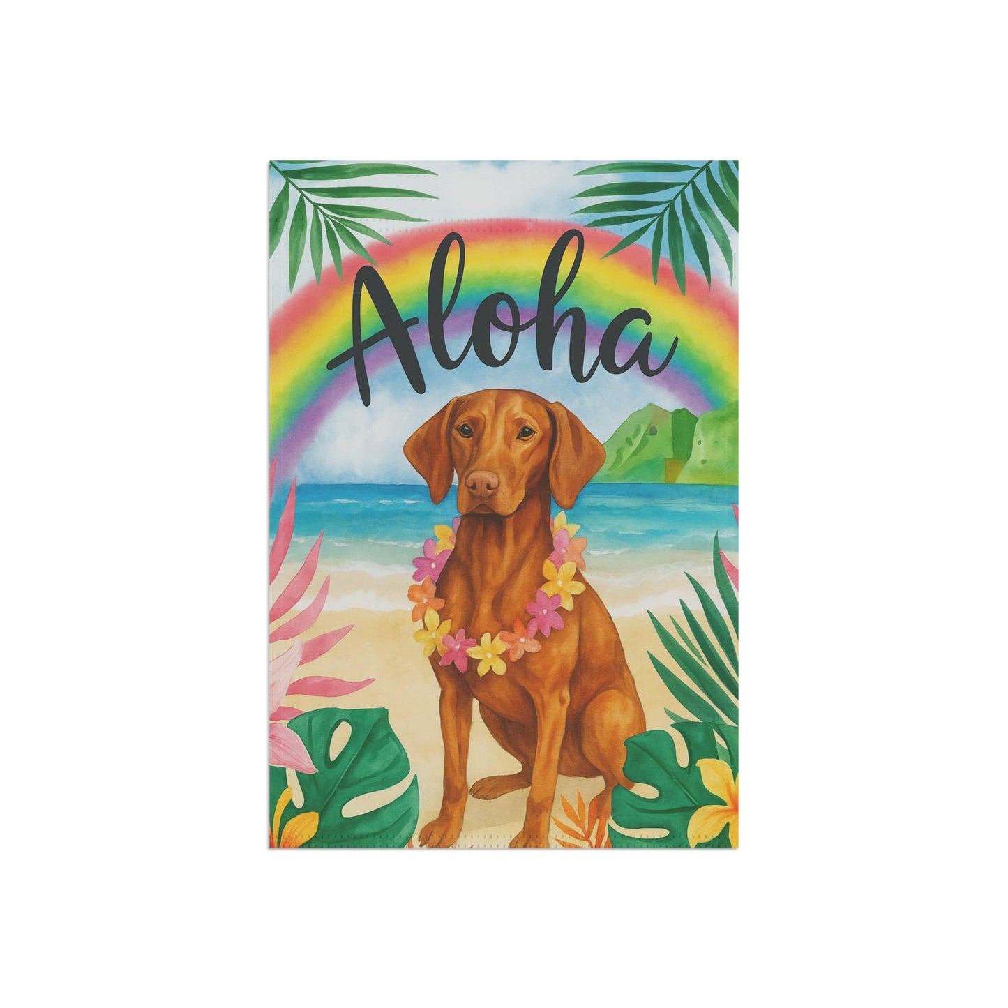 Printify Garden Flag Vizsla Dog Aloha Luau Garden Flag