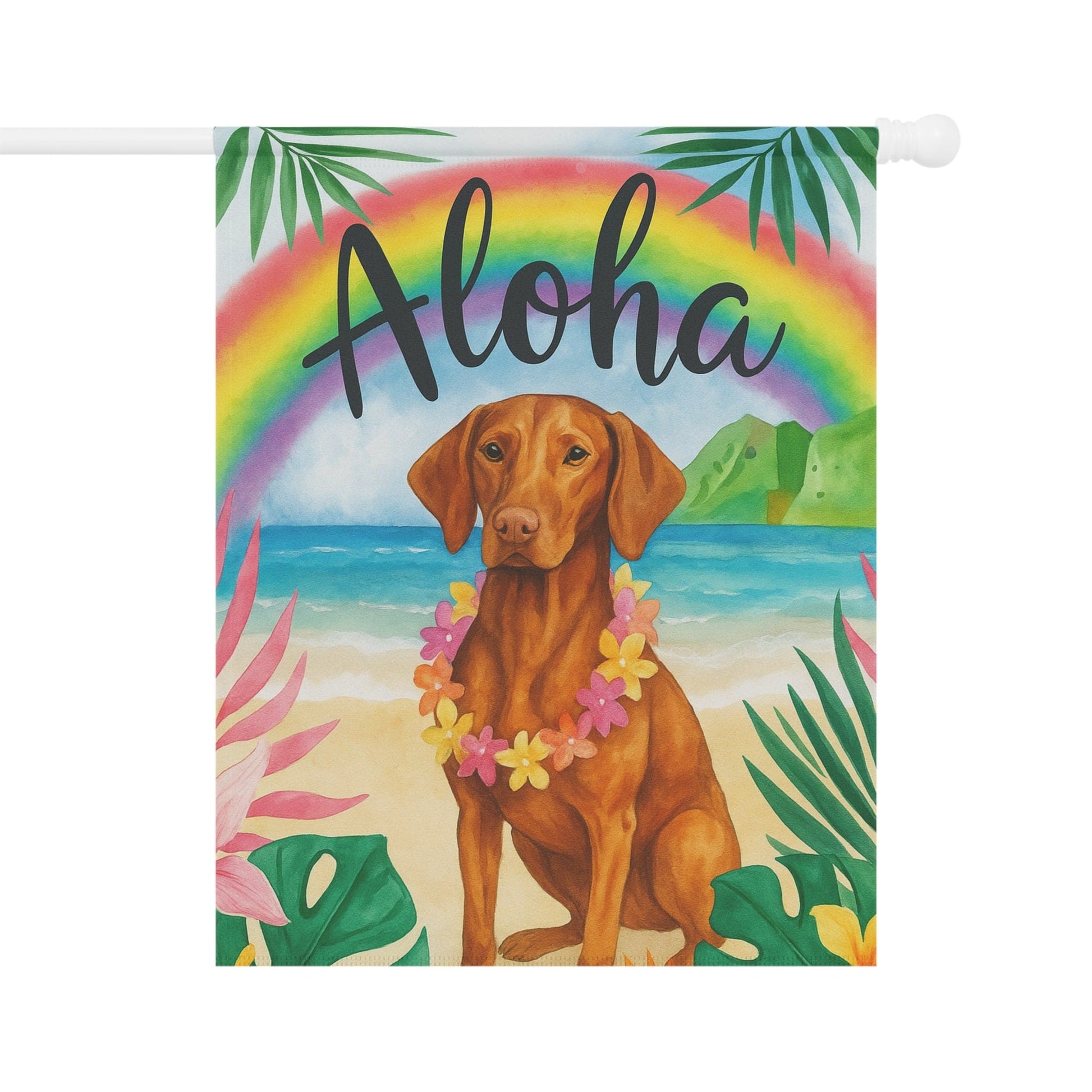 Printify Garden Flag Vizsla Dog Aloha Luau Garden Flag