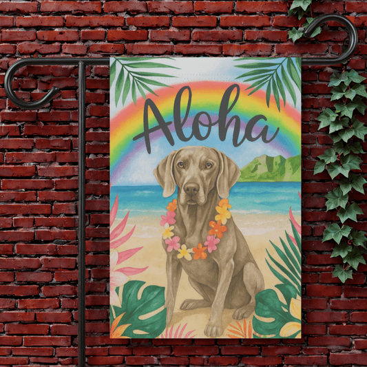 Printify Garden Flag 12'' × 18'' Weimaraner Dog Aloha Luau Garden Flag