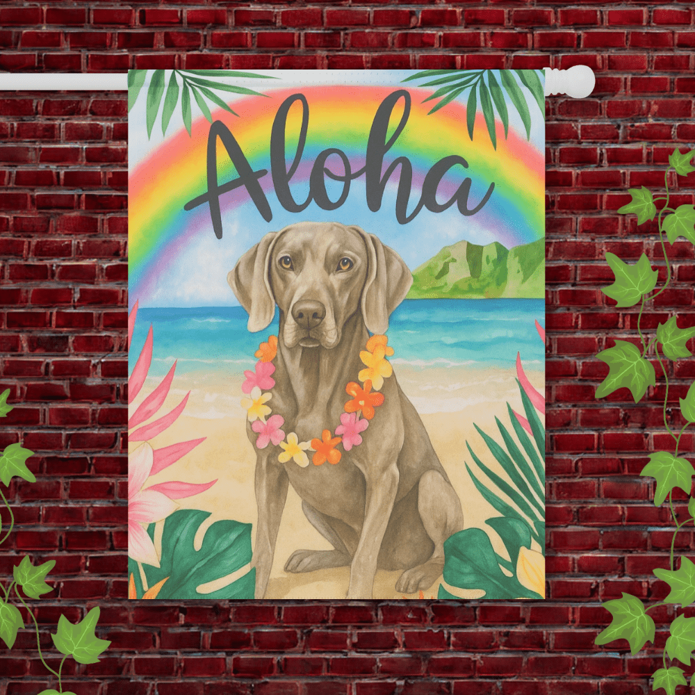 Printify Garden Flag 24.5'' × 32'' Weimaraner Dog Aloha Luau Garden Flag