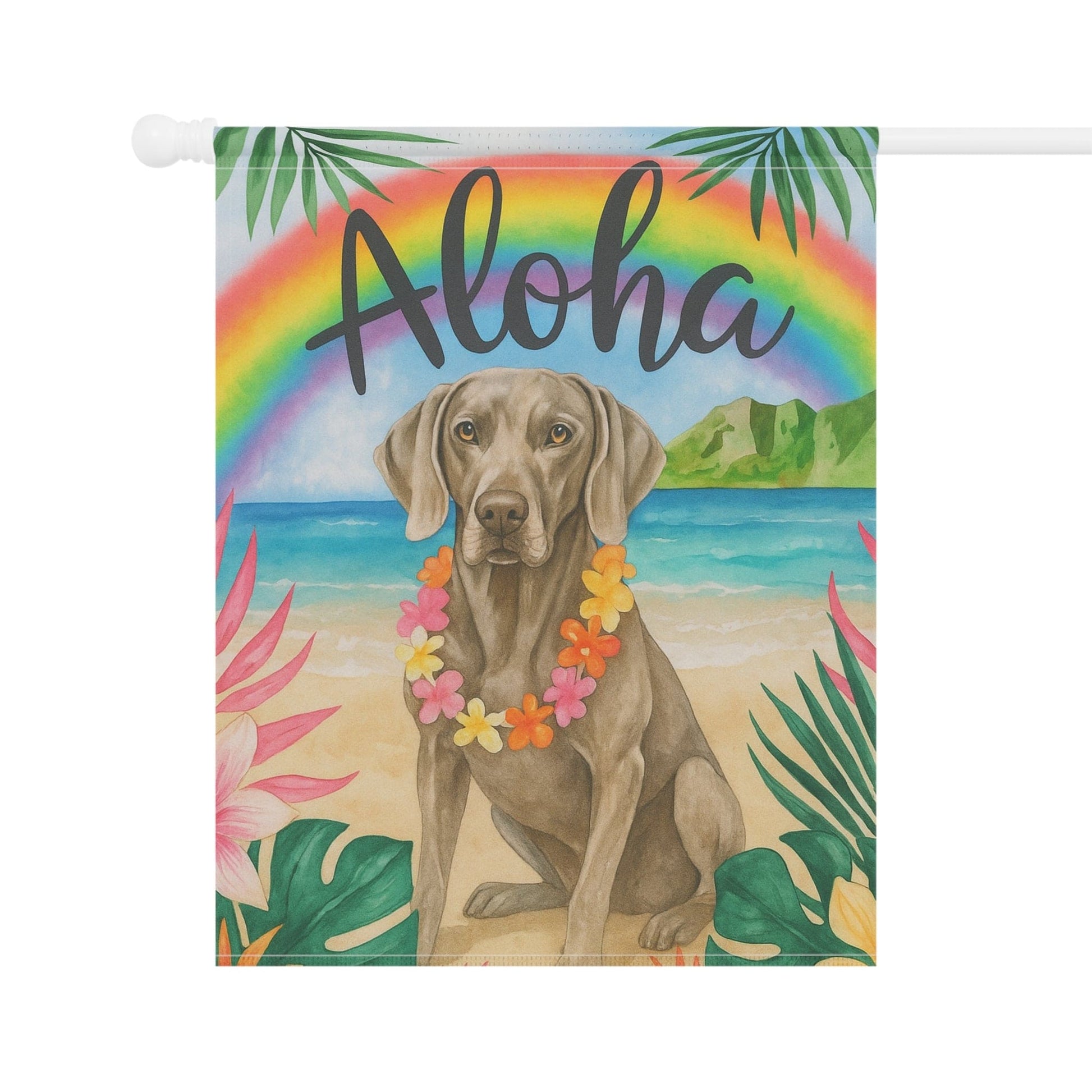 Printify Garden Flag Weimaraner Dog Aloha Luau Garden Flag