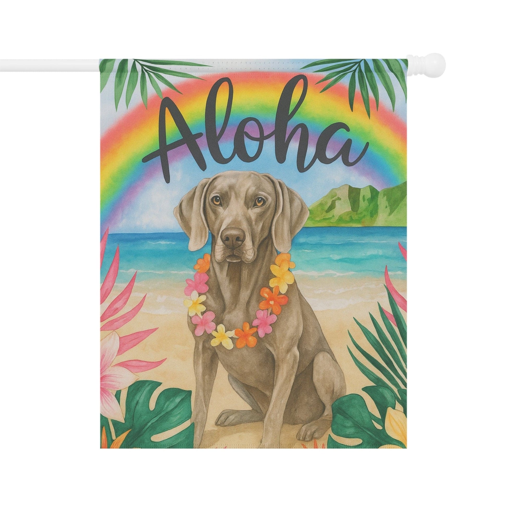 Printify Garden Flag Weimaraner Dog Aloha Luau Garden Flag