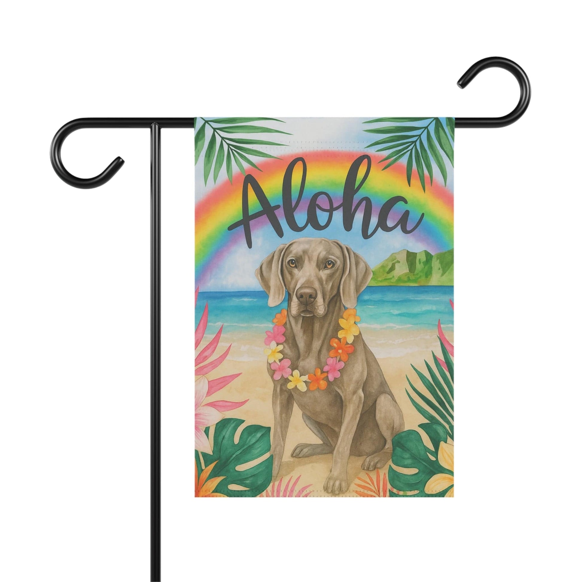 Printify Garden Flag Weimaraner Dog Aloha Luau Garden Flag