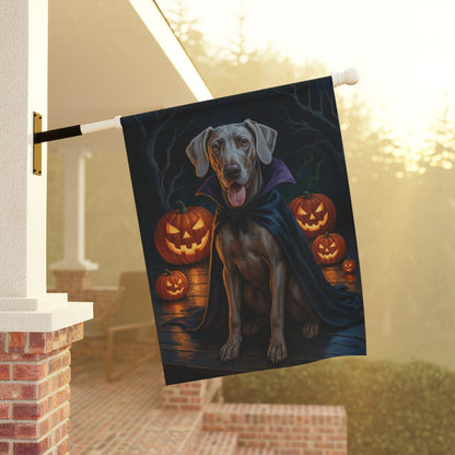 Printify Home Decor Weimaraner Dog Garden Flag – Vampire Pumpkin Yard Banner, Fall Outdoor Decor