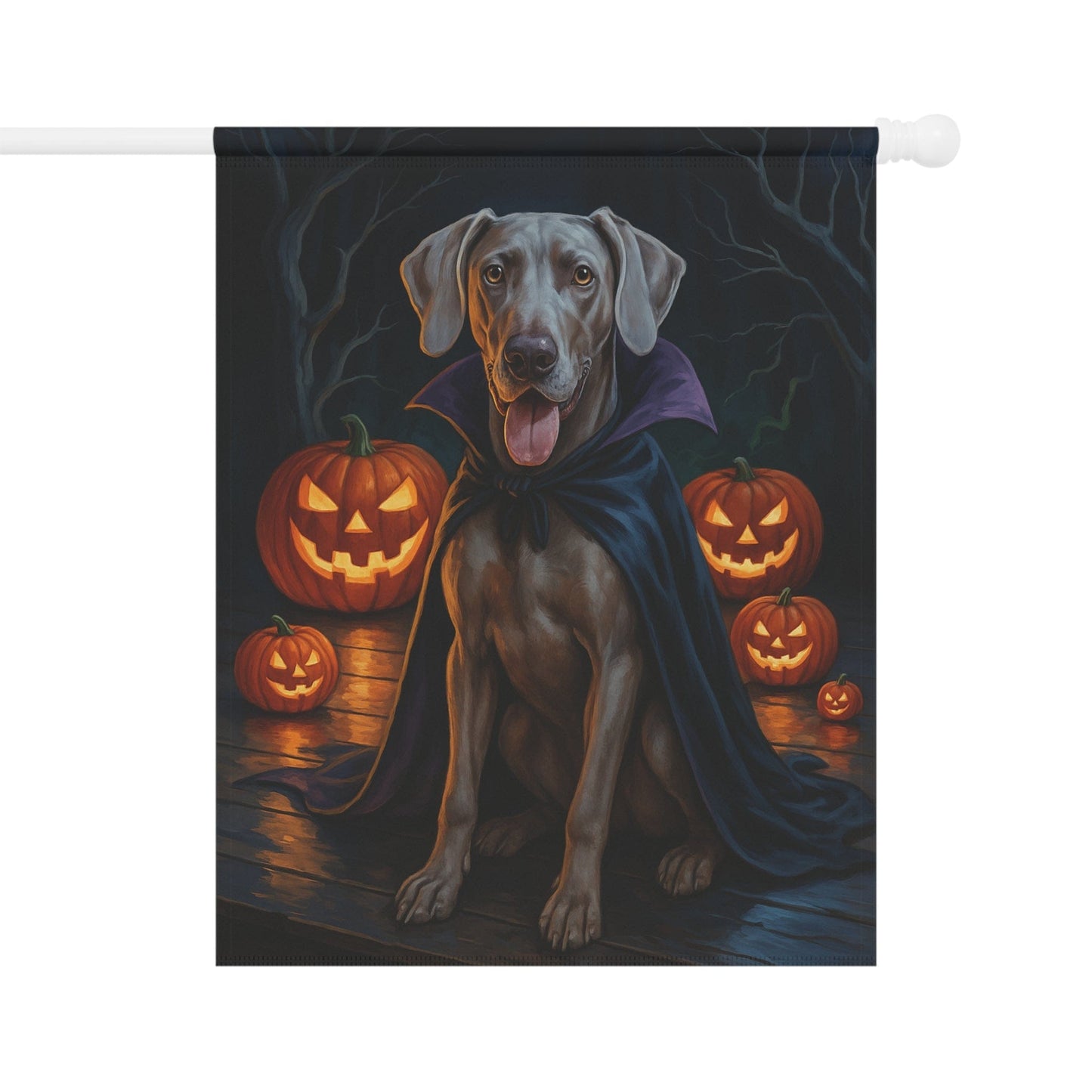 Printify Home Decor 24.5'' × 32'' Weimaraner Dog Garden Flag – Vampire Pumpkin Yard Banner, Fall Outdoor Decor