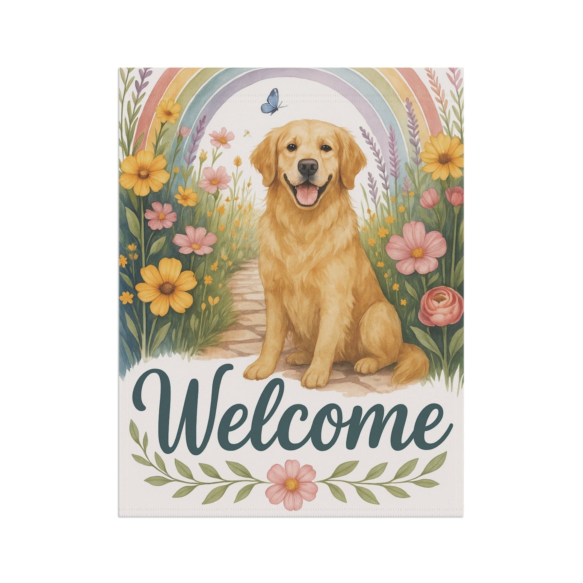 Welcome Golden Retriever Garden Flag