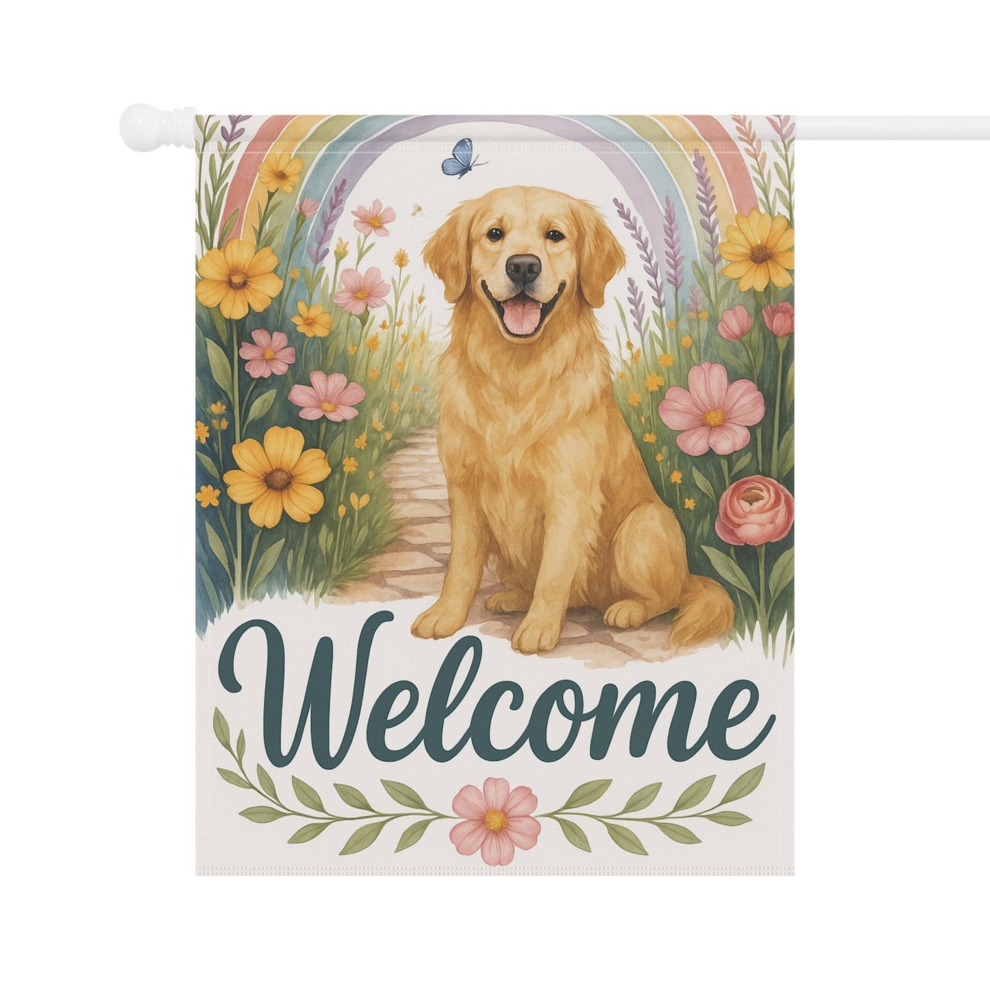 Welcome Golden Retriever Garden Flag
