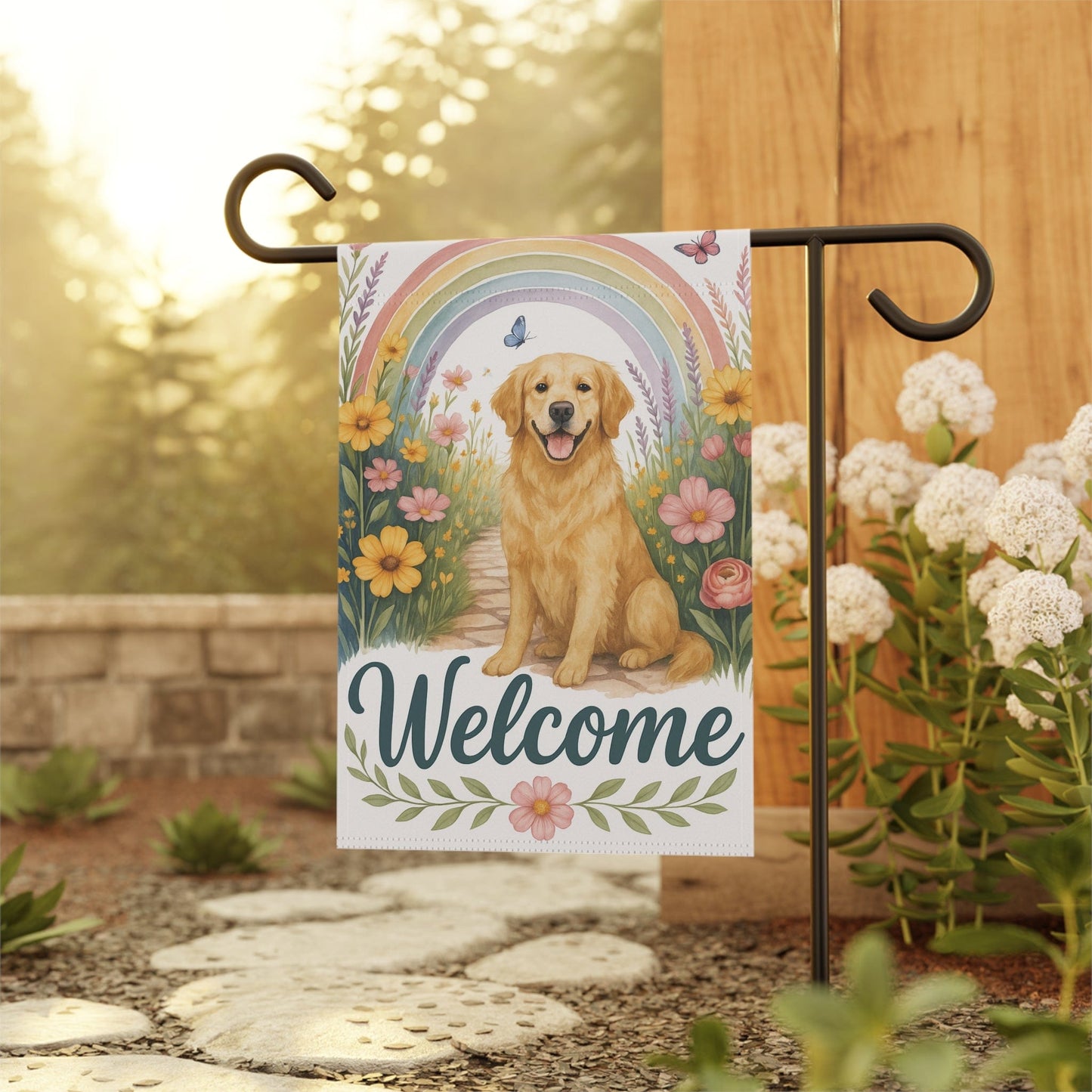 Welcome Golden Retriever Garden Flag
