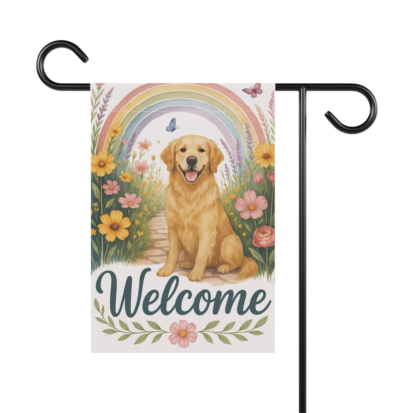 Welcome Golden Retriever Garden Flag