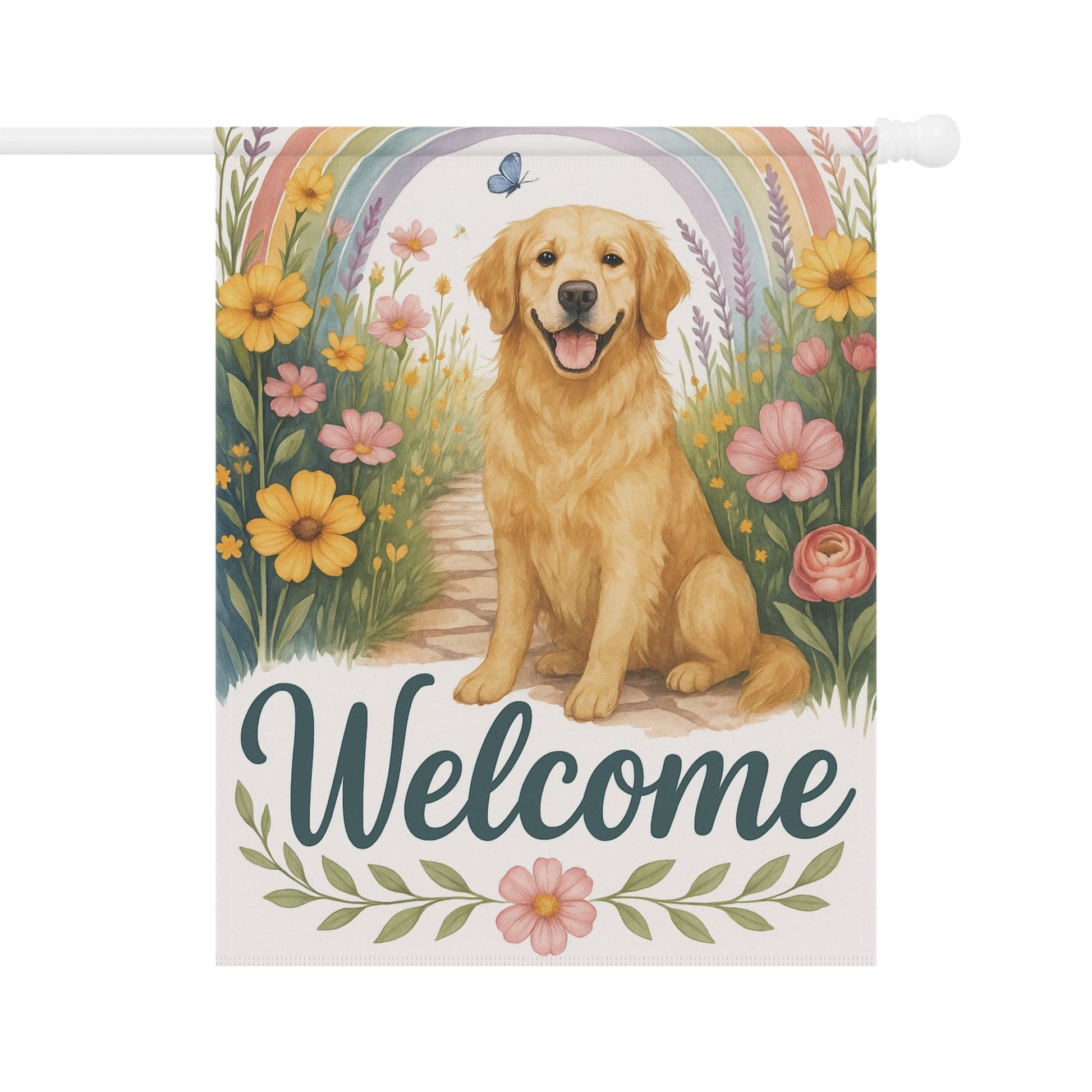 Welcome Golden Retriever Garden Flag