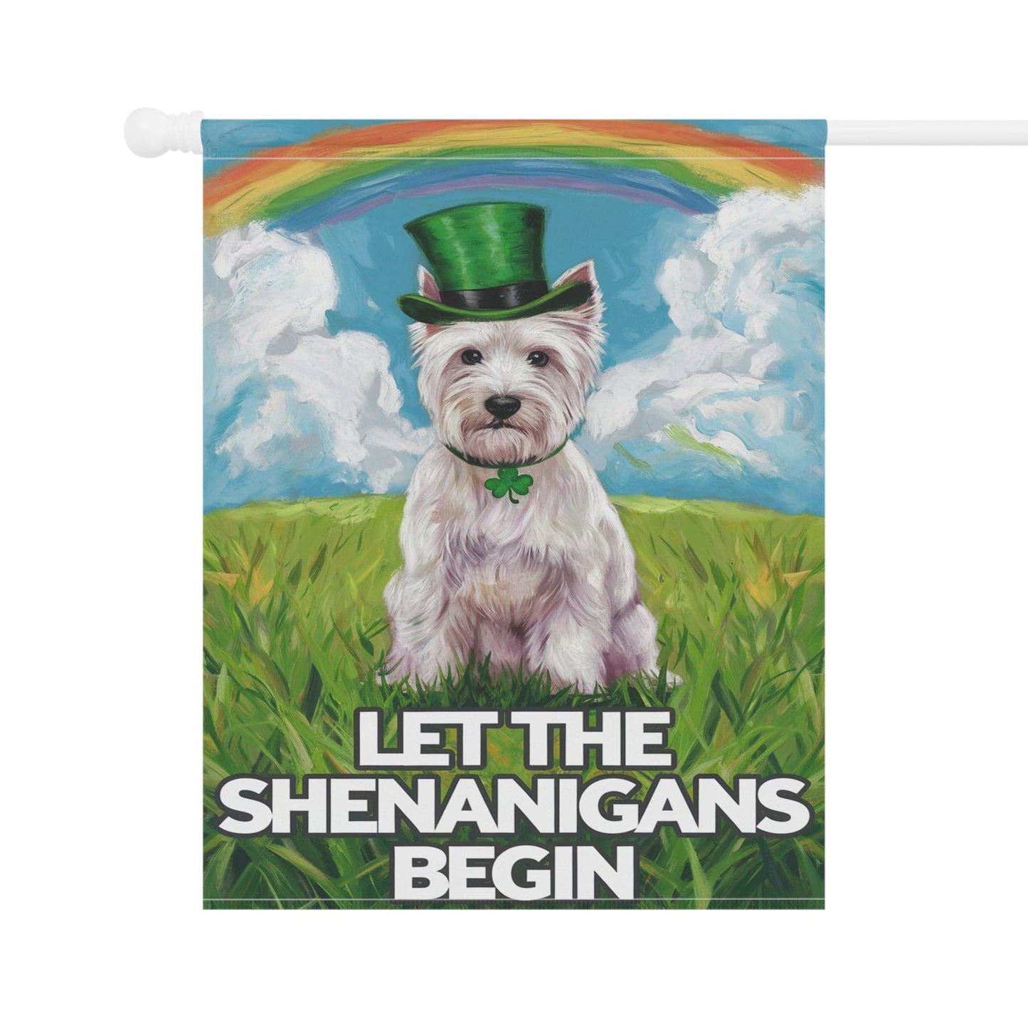 Printify Home Decor Westie St. Patrick's Day Lawn Flag, Rainbow Leprechaun Dog, Pet Garden Flag, Front Yard Lawn Decor