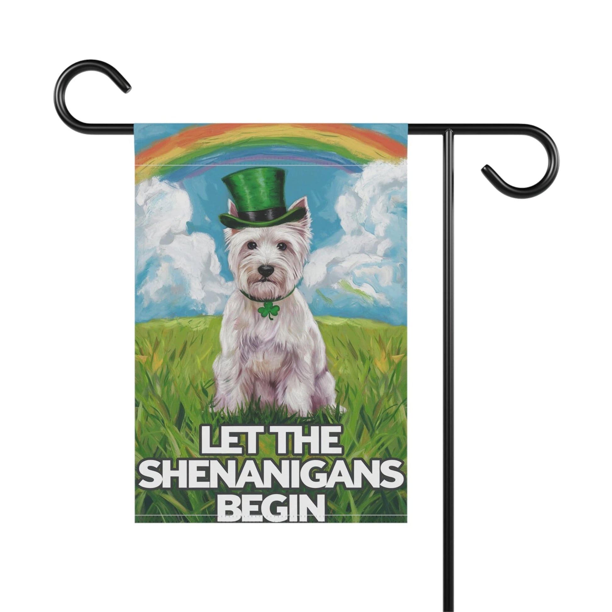Printify Home Decor Westie St. Patrick's Day Lawn Flag, Rainbow Leprechaun Dog, Pet Garden Flag, Front Yard Lawn Decor