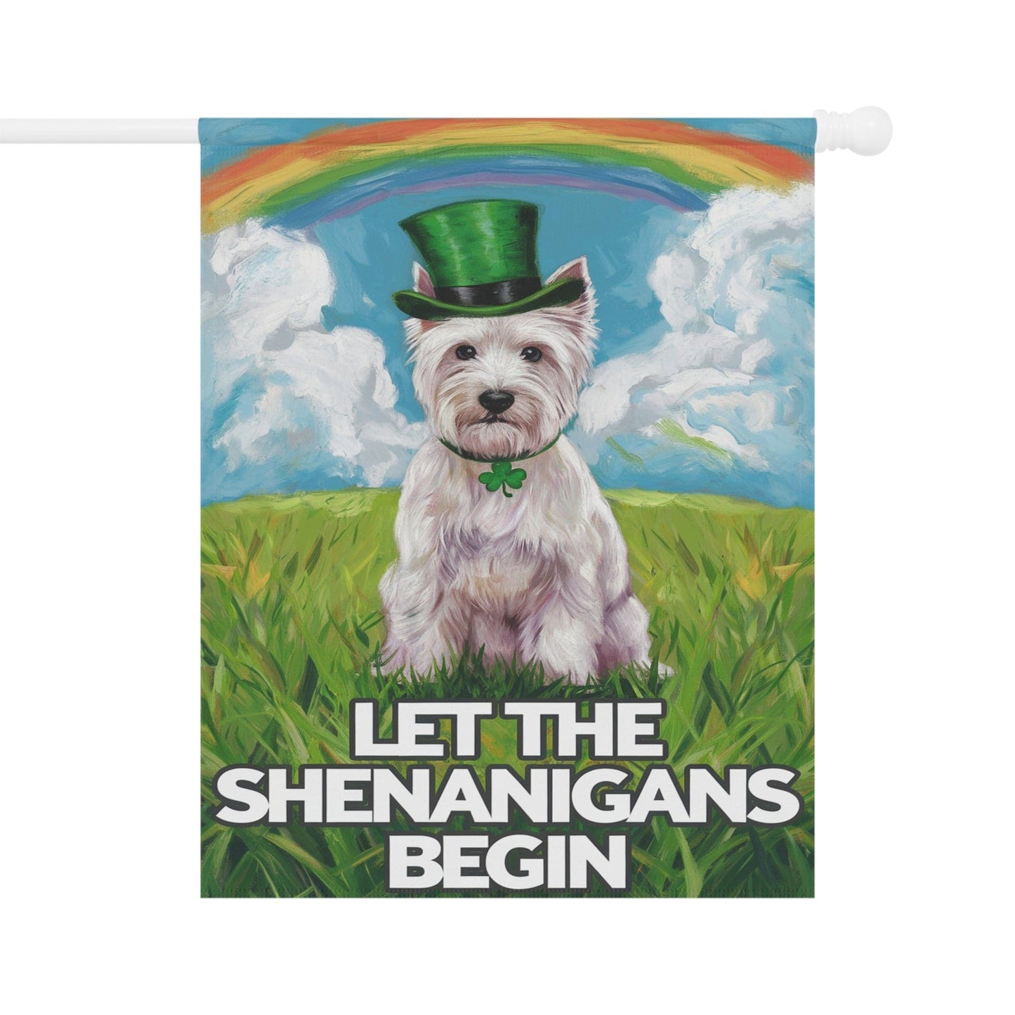Printify Home Decor 24.5'' × 32'' Westie St. Patrick's Day Lawn Flag, Rainbow Leprechaun Dog, Pet Garden Flag, Front Yard Lawn Decor