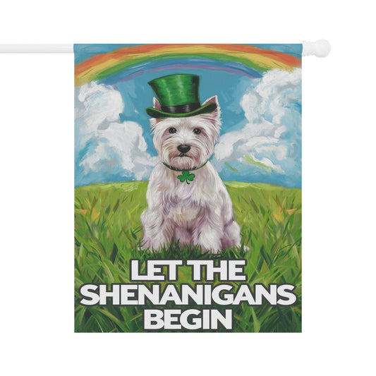 Printify Home Decor 24.5'' × 32'' Westie St. Patrick's Day Lawn Flag, Rainbow Leprechaun Dog, Pet Garden Flag, Front Yard Lawn Decor