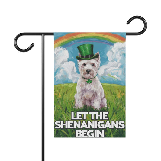 Printify Home Decor 12'' × 18'' Westie St. Patrick's Day Lawn Flag, Rainbow Leprechaun Dog, Pet Garden Flag, Front Yard Lawn Decor