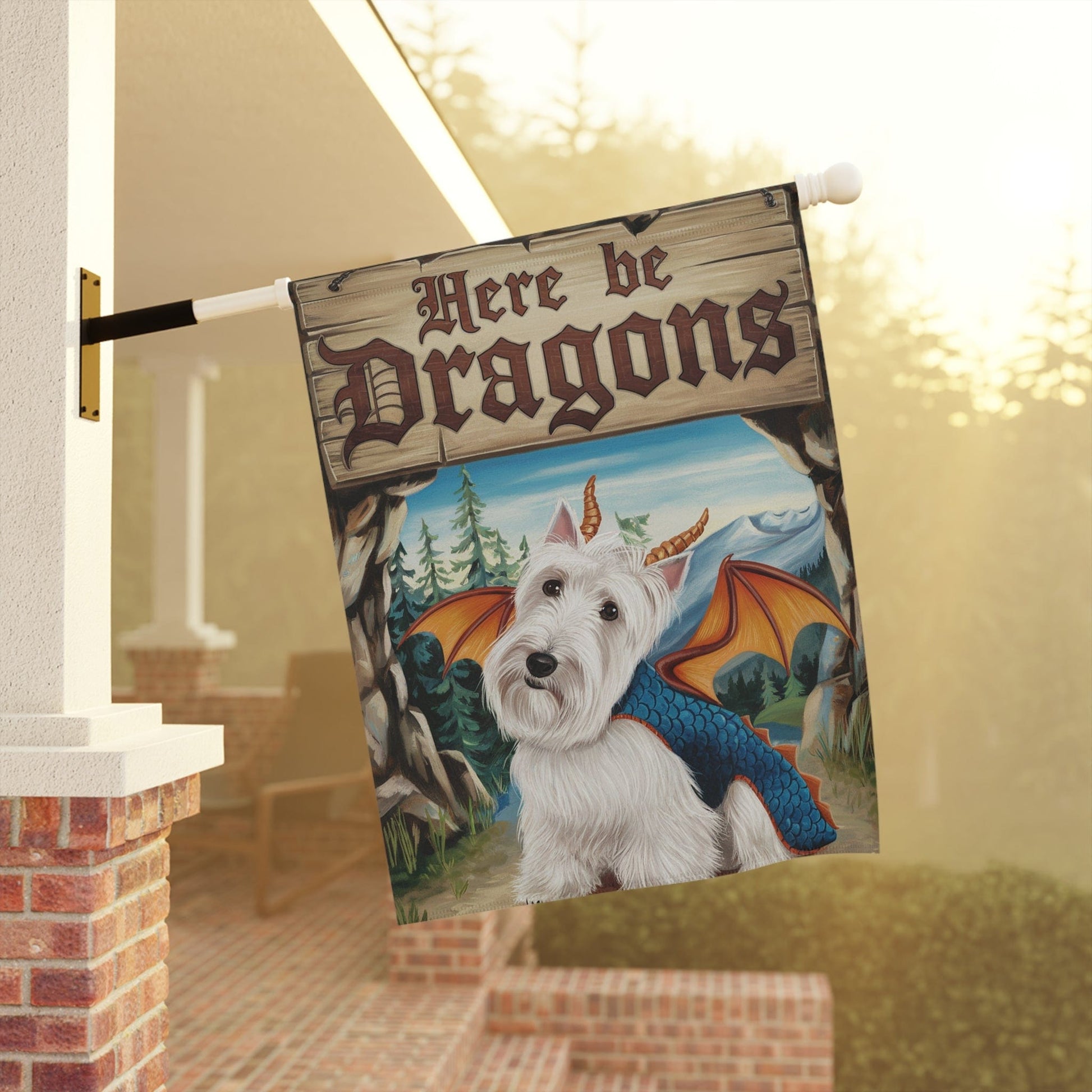 Printify Home Decor Westie Terrier Dog Dragon Garden Flag, Fantasy Pet Yard Spring Decor, Housewarming Halloween