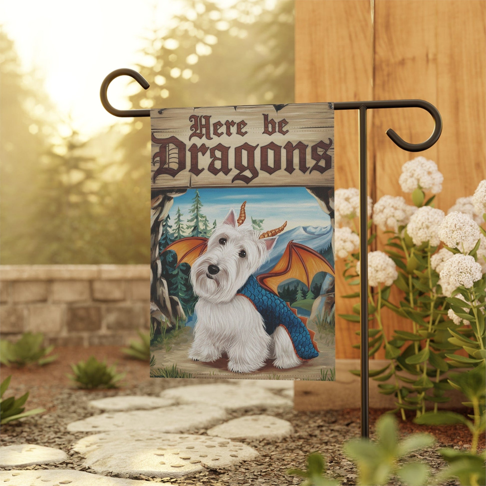 Printify Home Decor Westie Terrier Dog Dragon Garden Flag, Fantasy Pet Yard Spring Decor, Housewarming Halloween