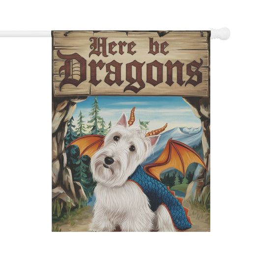 Printify Home Decor 24.5'' × 32'' Westie Terrier Dog Dragon Garden Flag, Fantasy Pet Yard Spring Decor, Housewarming Halloween