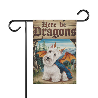 Printify Home Decor 12'' × 18'' Westie Terrier Dog Dragon Garden Flag, Fantasy Pet Yard Spring Decor, Housewarming Halloween