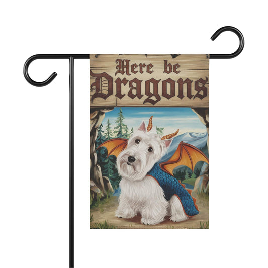 Printify Home Decor 12'' × 18'' Westie Terrier Dog Dragon Garden Flag, Fantasy Pet Yard Spring Decor, Housewarming Halloween