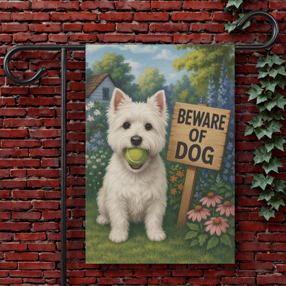 Printify Garden Flag 12'' × 18'' Westie West Highland Terrier Funny Beware Garden Flag