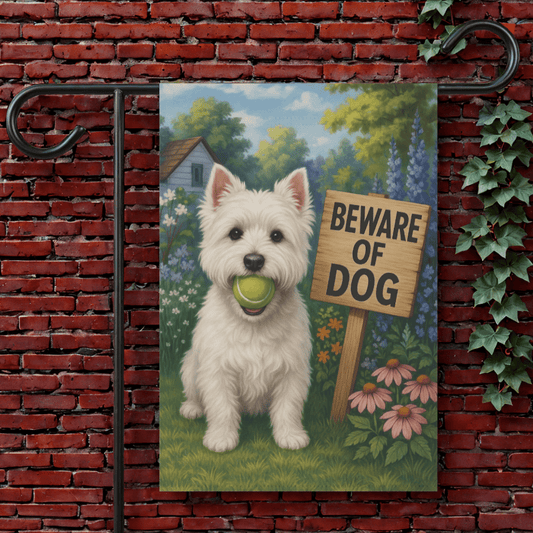 Printify Garden Flag 12'' × 18'' Westie West Highland Terrier Funny Beware Garden Flag