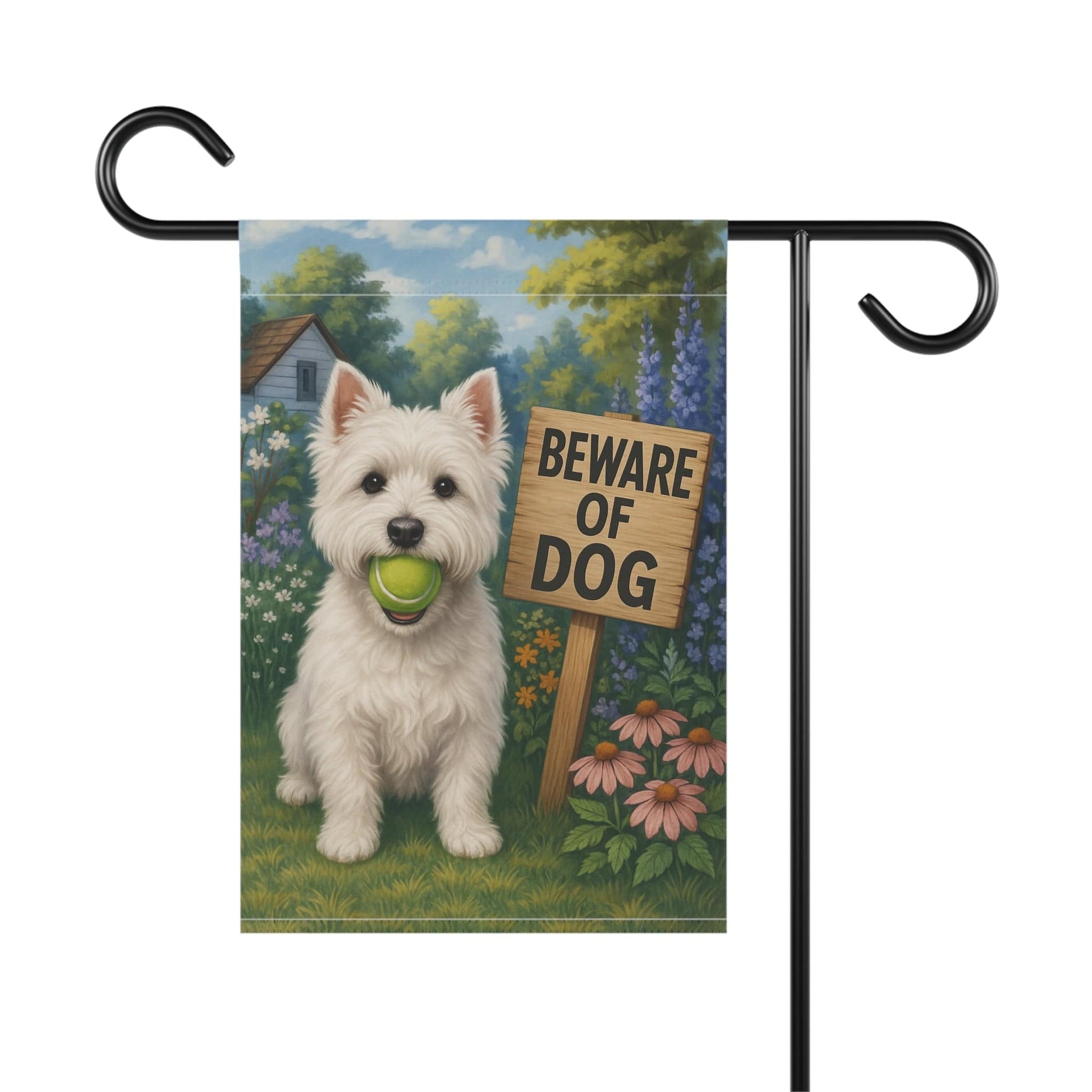 Printify Garden Flag Westie West Highland Terrier Funny Beware Garden Flag
