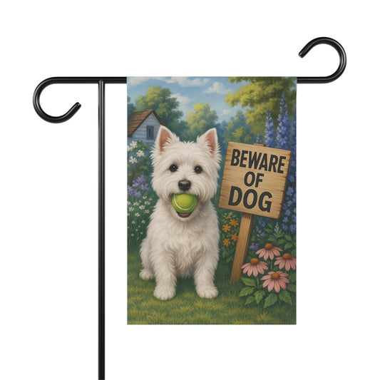 Printify Garden Flag Westie West Highland Terrier Funny Beware Garden Flag