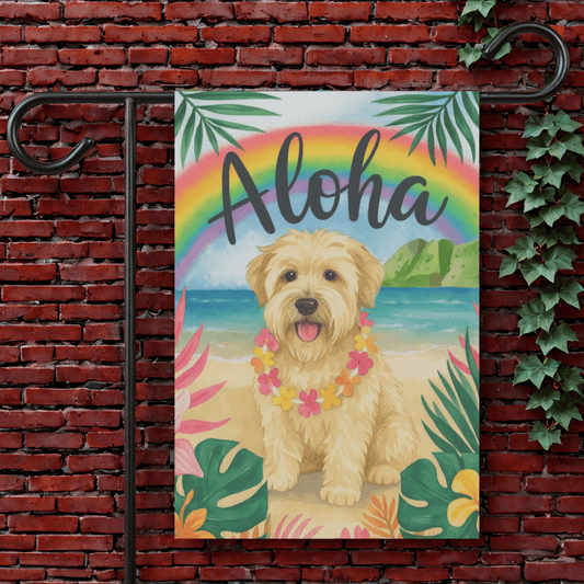 Printify Garden Flag 12'' × 18'' Wheaten Terrier Dog Aloha Luau Garden Flag