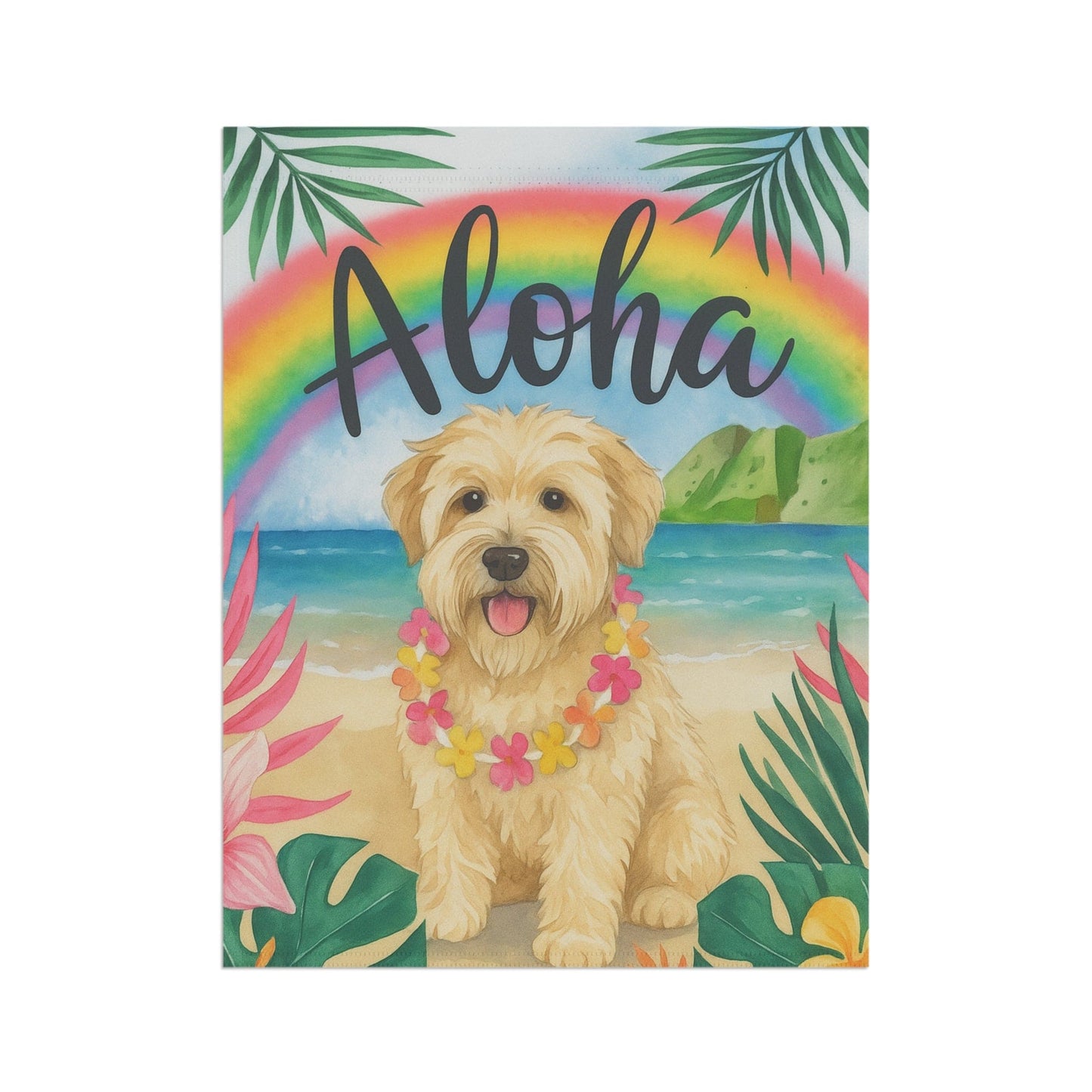 Printify Garden Flag Wheaten Terrier Dog Aloha Luau Garden Flag