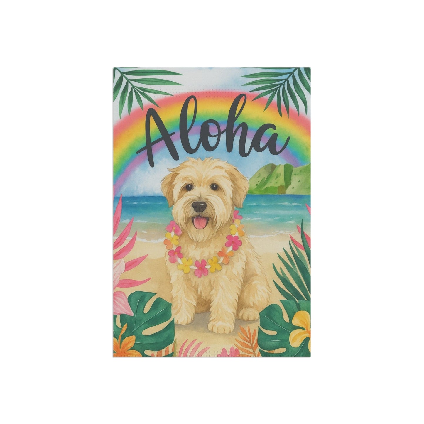 Printify Garden Flag Wheaten Terrier Dog Aloha Luau Garden Flag