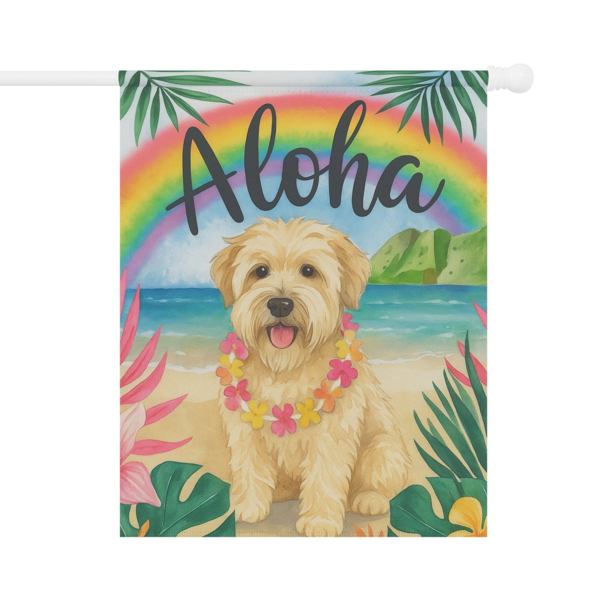 Printify Garden Flag Wheaten Terrier Dog Aloha Luau Garden Flag