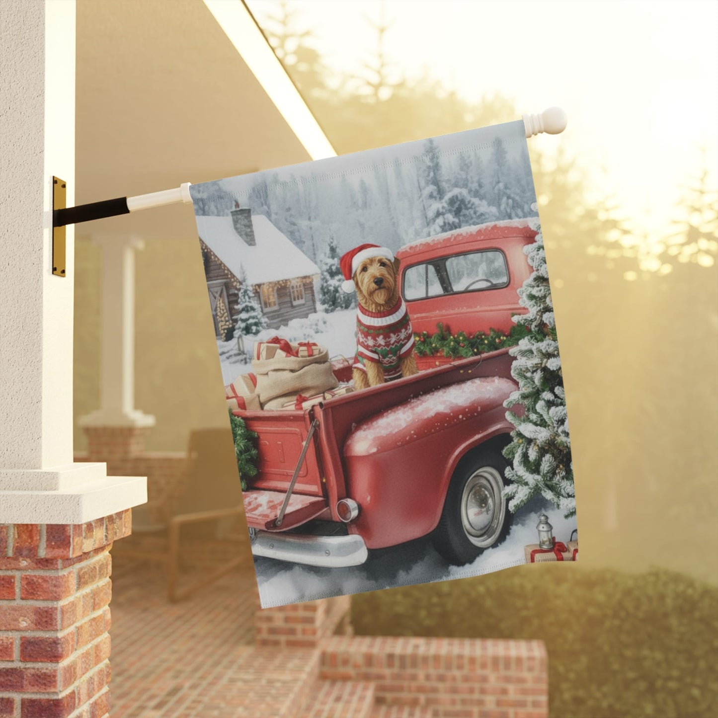 Wheaten Terrier Dog Red Truck Christmas Garden Flag