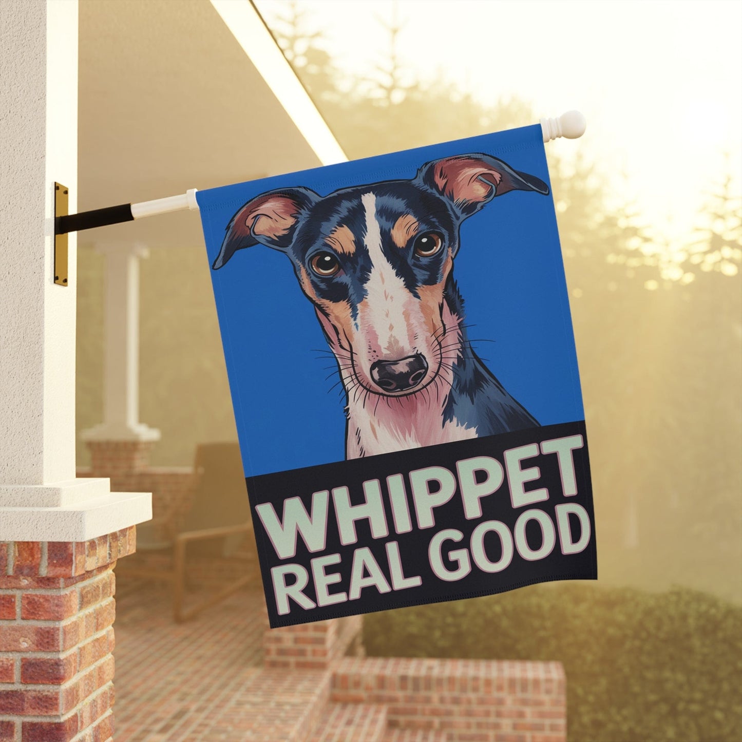 Printify Home Decor Whippet Real Good Dog Lawn Flag, Stylized Whippet Illustration Funny Garden Flag, All Year Round Lawn Decor