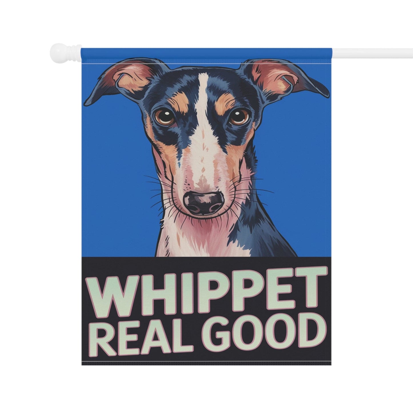 Printify Home Decor Whippet Real Good Dog Lawn Flag, Stylized Whippet Illustration Funny Garden Flag, All Year Round Lawn Decor