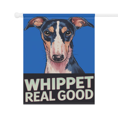 Printify Home Decor Whippet Real Good Dog Lawn Flag, Stylized Whippet Illustration Funny Garden Flag, All Year Round Lawn Decor