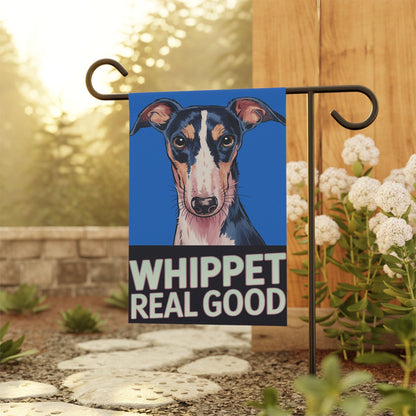 Printify Home Decor Whippet Real Good Dog Lawn Flag, Stylized Whippet Illustration Funny Garden Flag, All Year Round Lawn Decor