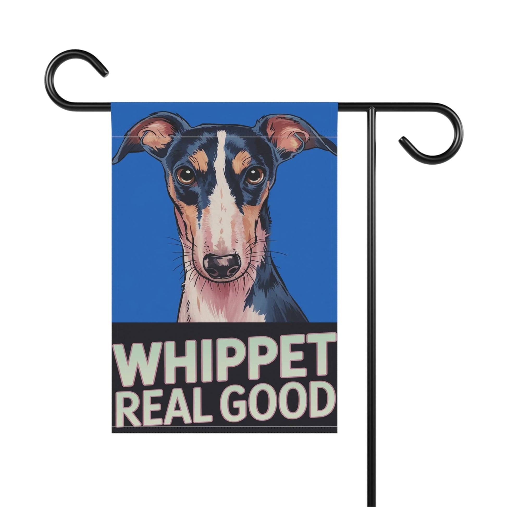 Printify Home Decor Whippet Real Good Dog Lawn Flag, Stylized Whippet Illustration Funny Garden Flag, All Year Round Lawn Decor
