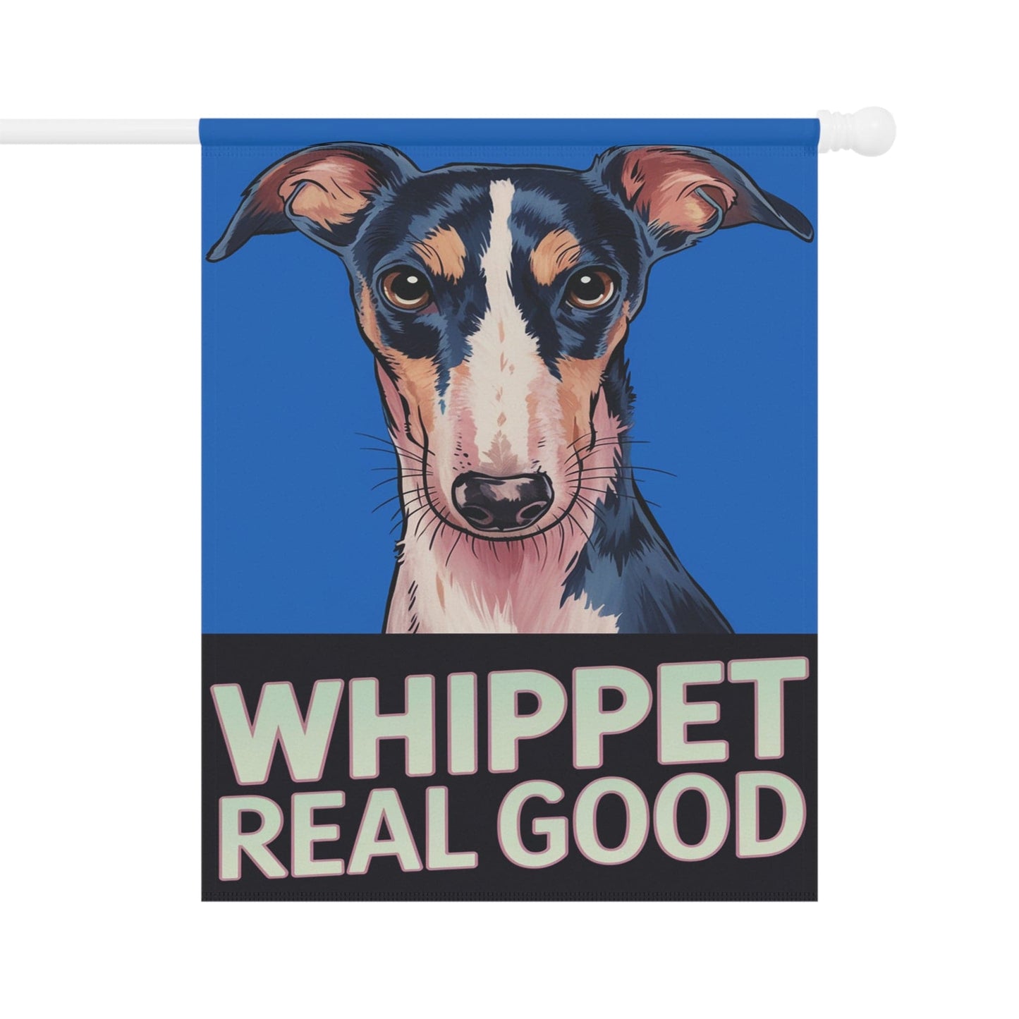 Printify Home Decor 24.5'' × 32'' Whippet Real Good Dog Lawn Flag, Stylized Whippet Illustration Funny Garden Flag, All Year Round Lawn Decor