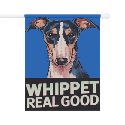 Printify Home Decor 24.5'' × 32'' Whippet Real Good Dog Lawn Flag, Stylized Whippet Illustration Funny Garden Flag, All Year Round Lawn Decor