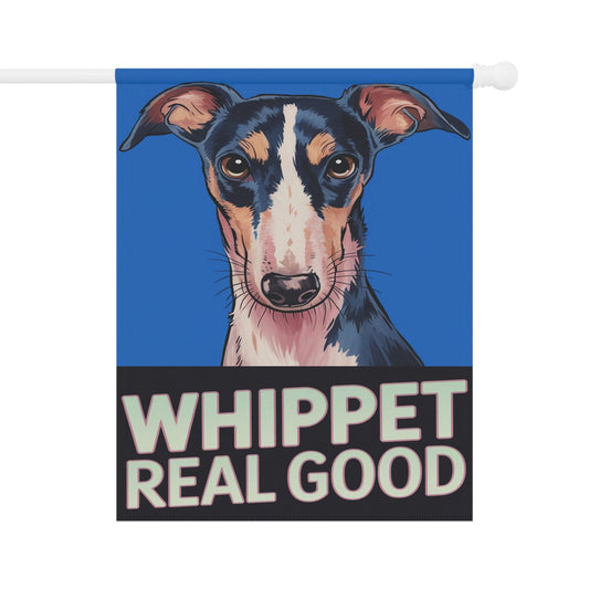 Printify Home Decor 24.5'' × 32'' Whippet Real Good Dog Lawn Flag, Stylized Whippet Illustration Funny Garden Flag, All Year Round Lawn Decor