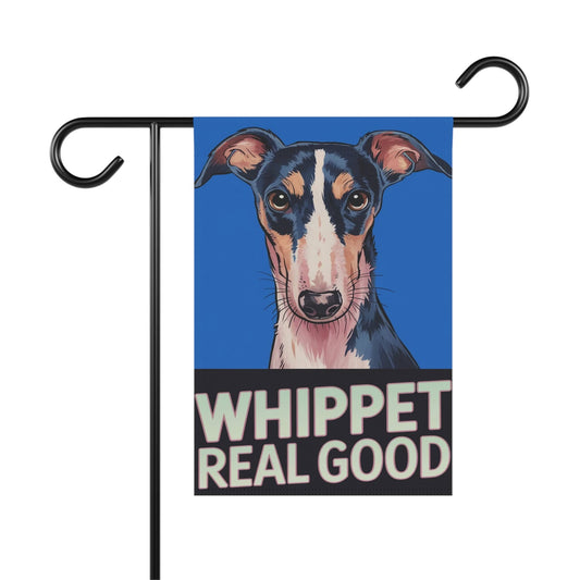 Printify Home Decor 12'' × 18'' Whippet Real Good Dog Lawn Flag, Stylized Whippet Illustration Funny Garden Flag, All Year Round Lawn Decor