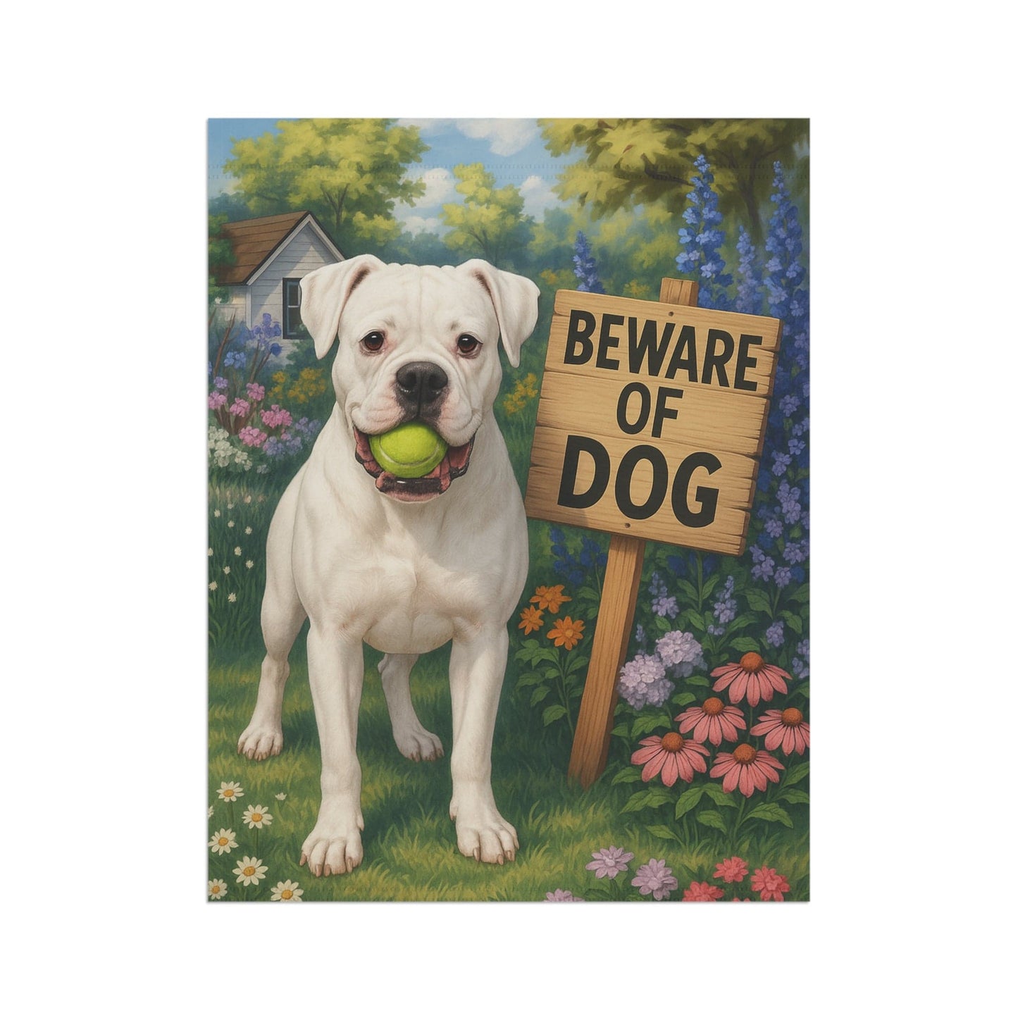 Printify Garden Flag White Boxer Funny Beware Dog Garden Flag