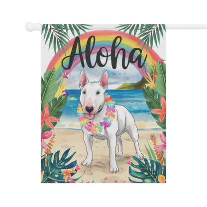 Printify Garden Flag White Bull Terrier Aloha Garden Flag