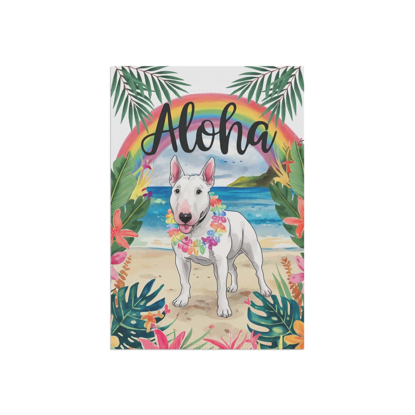 Printify Garden Flag White Bull Terrier Aloha Garden Flag