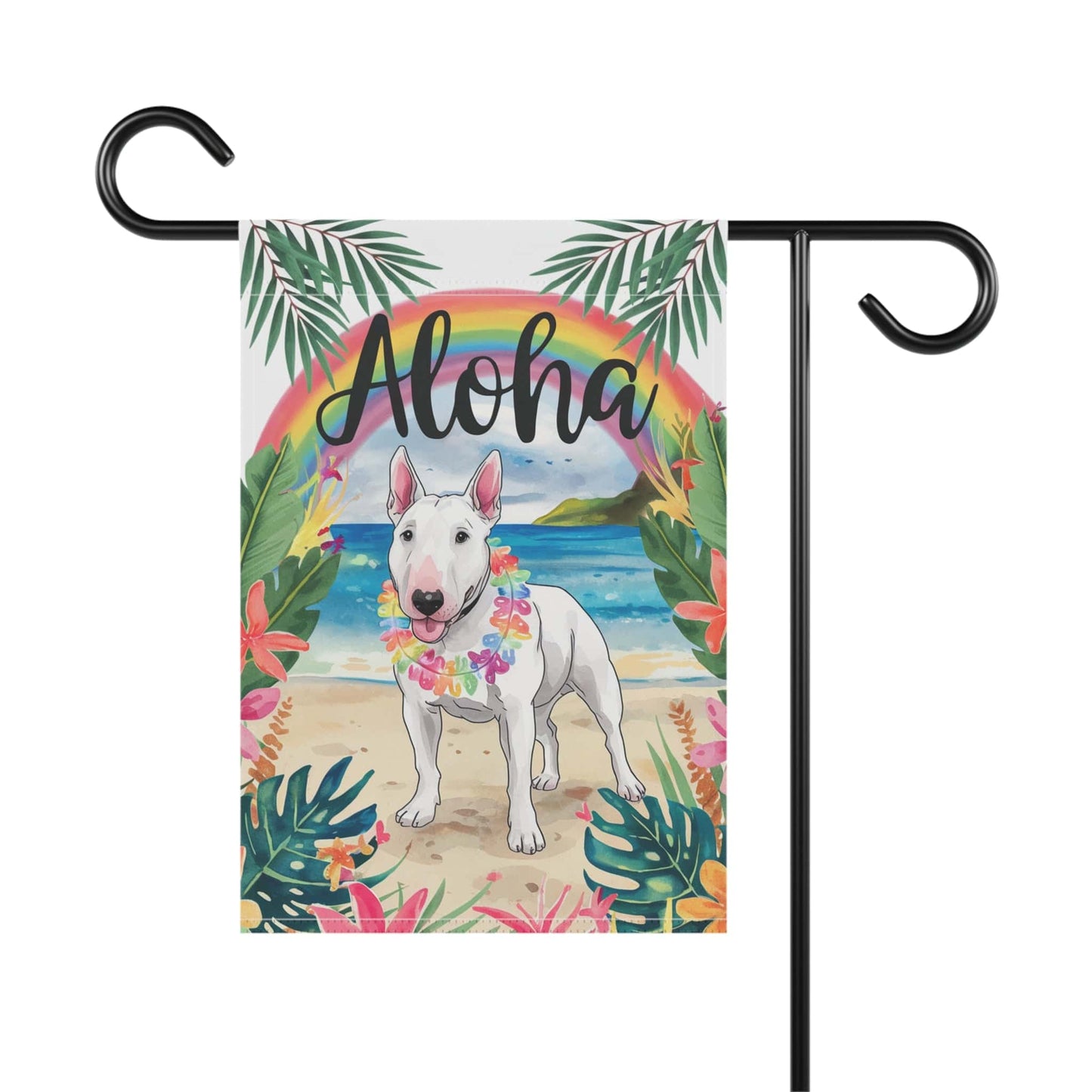 Printify Garden Flag White Bull Terrier Aloha Garden Flag