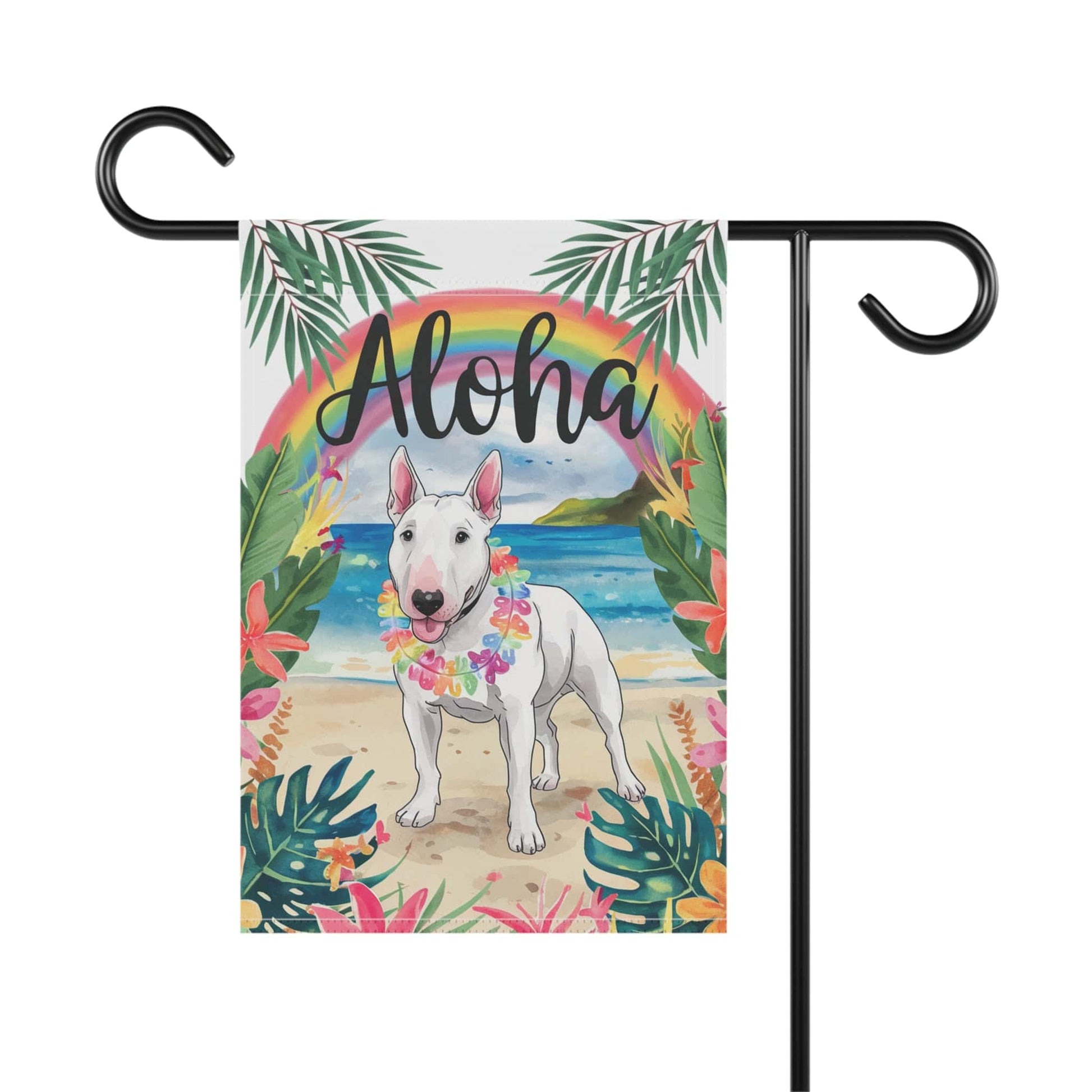 Printify Garden Flag White Bull Terrier Aloha Garden Flag