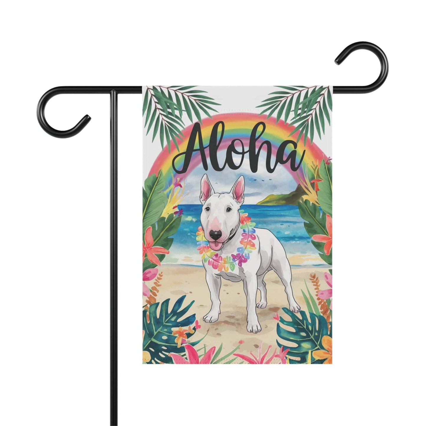Printify Garden Flag White Bull Terrier Aloha Garden Flag