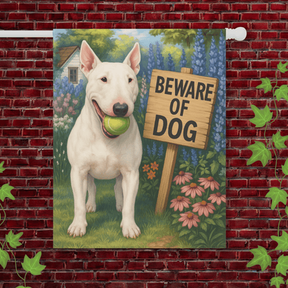 Printify Garden Flag 24.5'' × 32'' White Bull Terrier Funny Beware Garden Flag